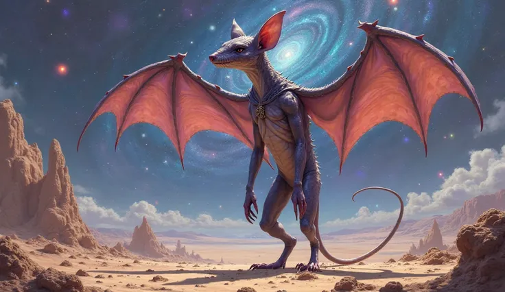 Alien rat bat desert park space galaxy standing body 