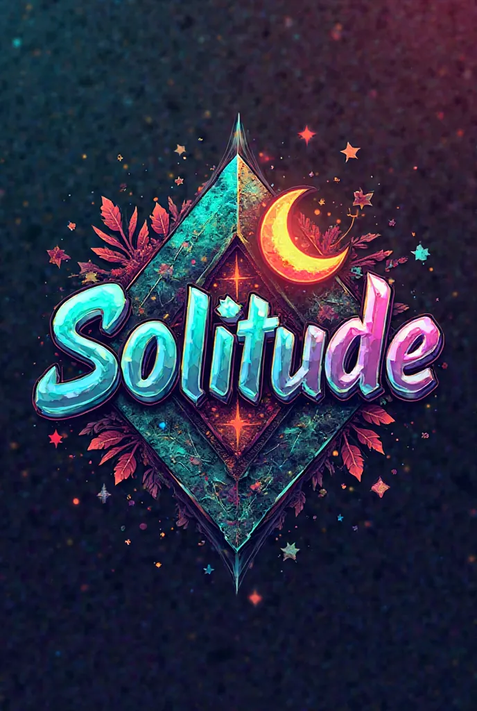 Make me a logo with the words solitude in cool font with sharp edges for the words and make the words have vibrant colours with a diverse background