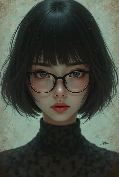 woman　Similar to Asuka Saito　glasses　A cat-like image　bob cut