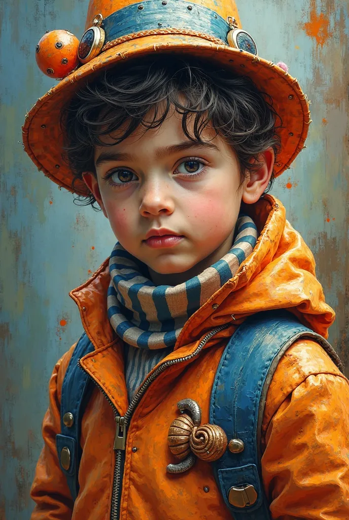 Make an oil-themed image of a boy dressed up