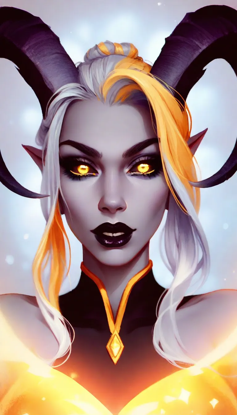 (NSFW:1.3), score_9, score_8_up, score_7_up, score_6_up, 1woman, POV standing over you, multi-colored hair, hairbun, golden eyes, trickster Rogue, Tiefling, glittery eyeshadow, dark lipstick, (grey skin, goat horns, black sclera)