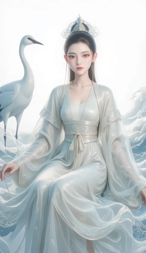 a girl, Ancient Chinese clothing, full body, sunshine, Clear face, Clean White Background , masterpiece, super detailed, Epic Composition, Ultra HD, high quality, Extremely fine, Official Art , Clear 8k Wallpaper , super detailed, 32K,CG,crane girl...