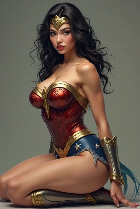 live-action、Japanese Wonder Woman in her 20s stands on her knees、Well-balanced musculature、Show me huge breasts and butts、I'm turning my face towards the camera