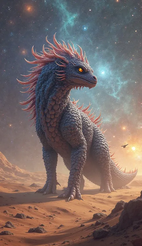 Alien porcupine dragon desert space galaxy standing body 