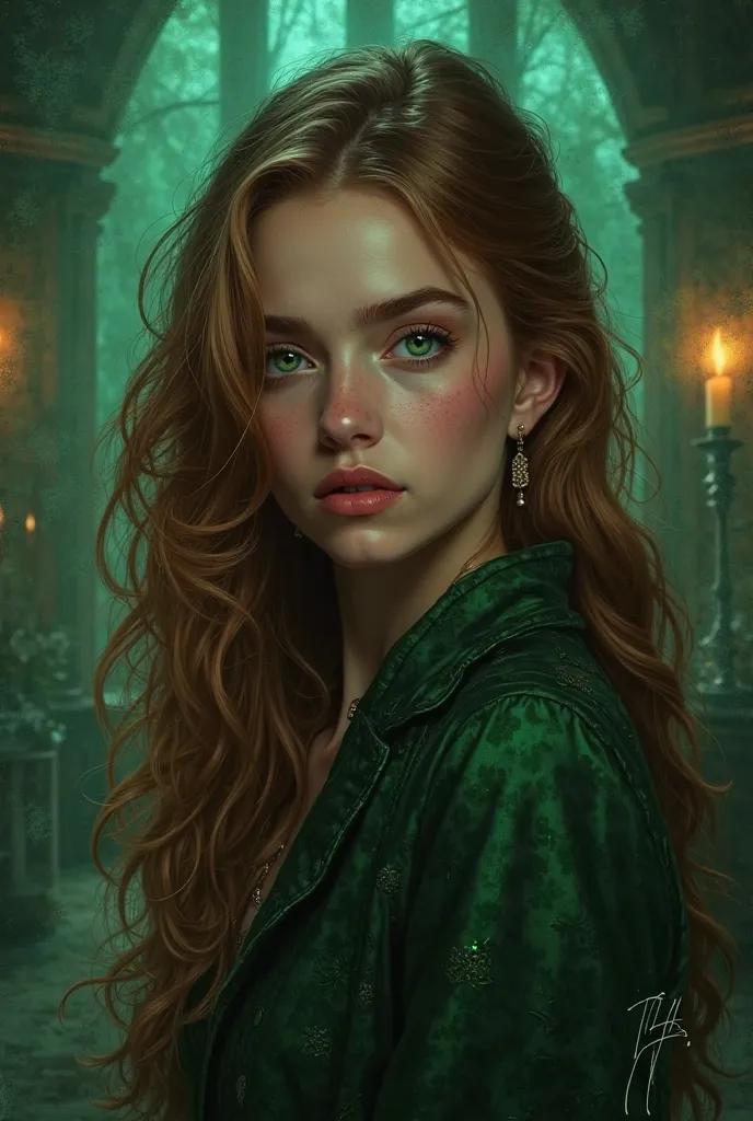 Slytherin girl art wit brown hair