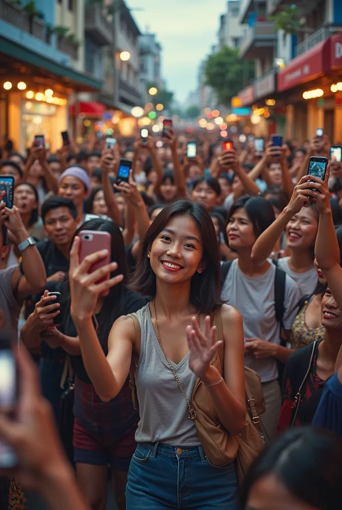 Everyone is taking a selfie everywhere while walking in the street, philippines, filipino