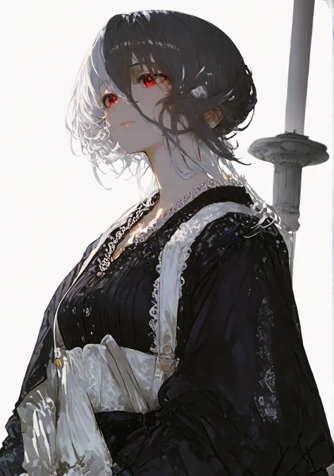 A girl with white hair and red eyes