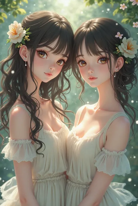 2 beautiful girls, white like anime