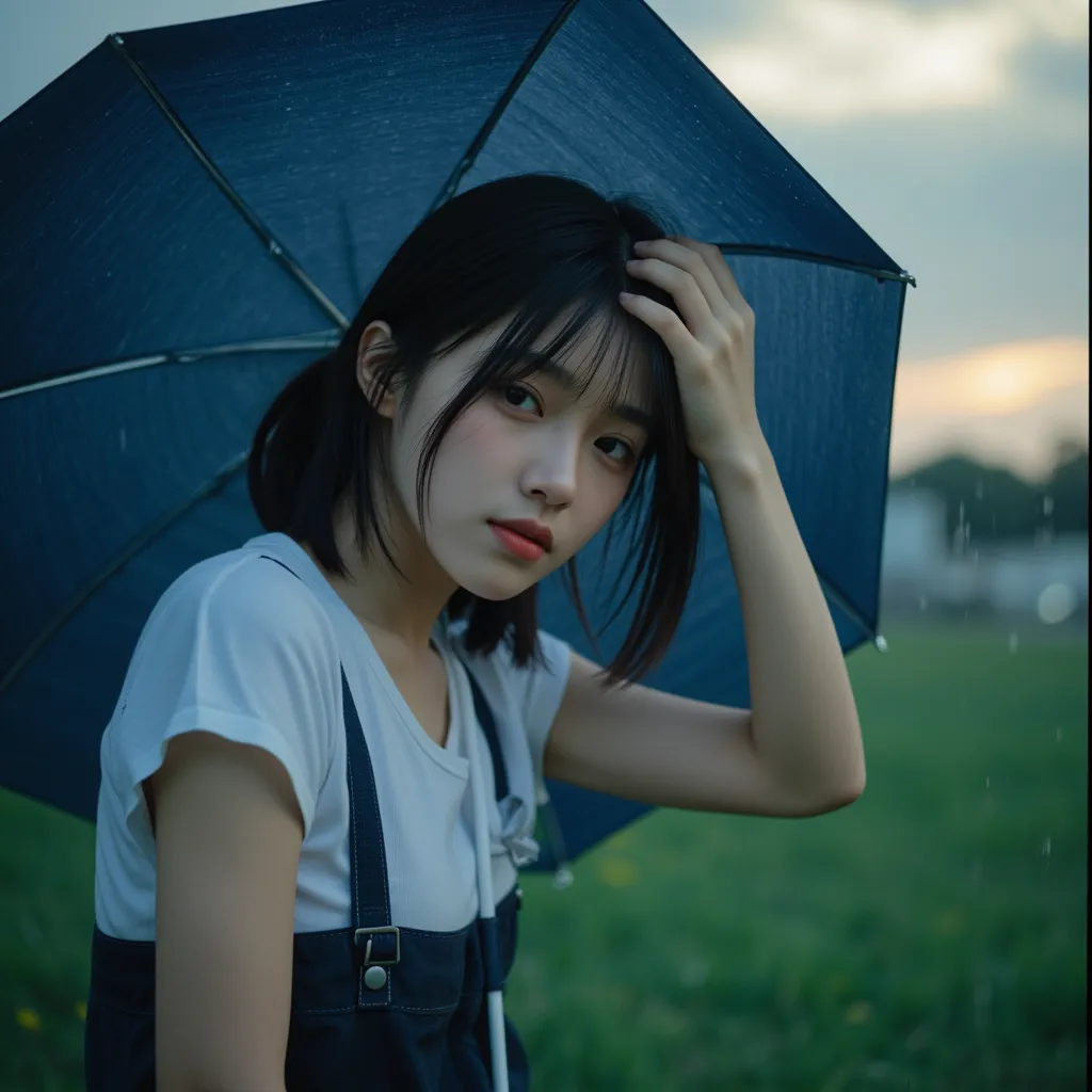 one high school girl is taking shelter from the rain。
 she says 、getting drenched in summer showers、the white shirt in the uniform is showing through、can see through her bra。
 she says 、looking embarrassed、 I'm blushing。
The sun sets、The area is getting a ...