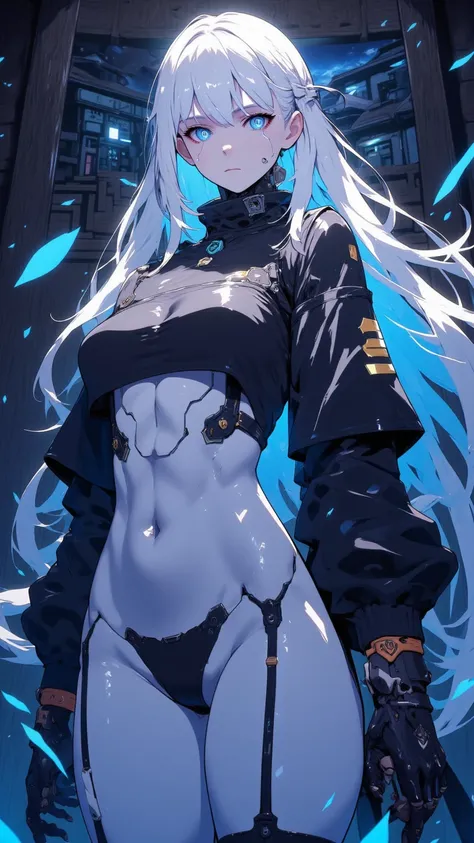 An excellent work，shows a single female character from the anime，has white hair and blue Eyes，Described as a Masterpiece，Superior Quality。 This character is full of power and mystery，Looks like Bayreese Asner（Byleth Eisner）meets the undead knight in a char...