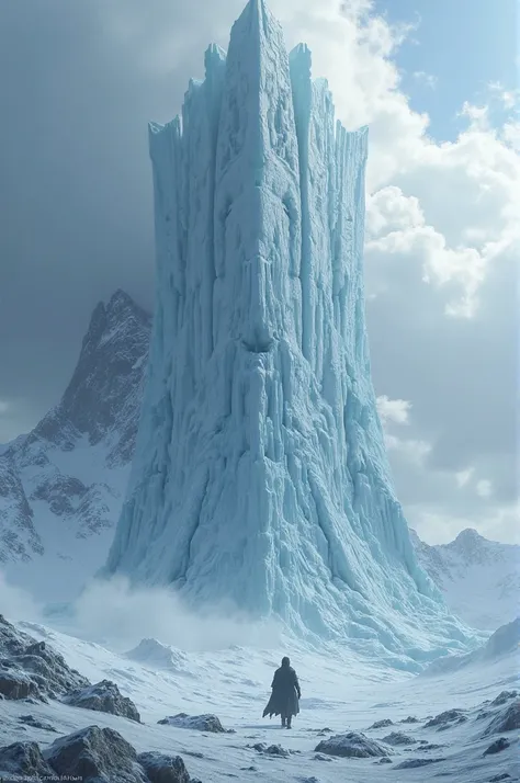 High Antarctic ice wall towering into a sky full of mystery behind its