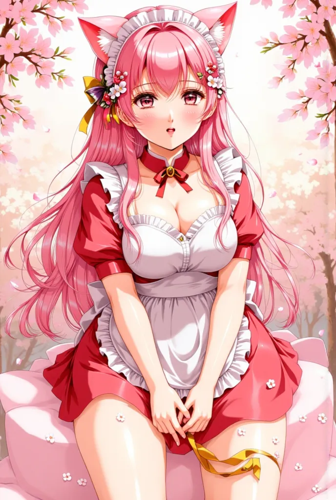 cat eared maid pink hair