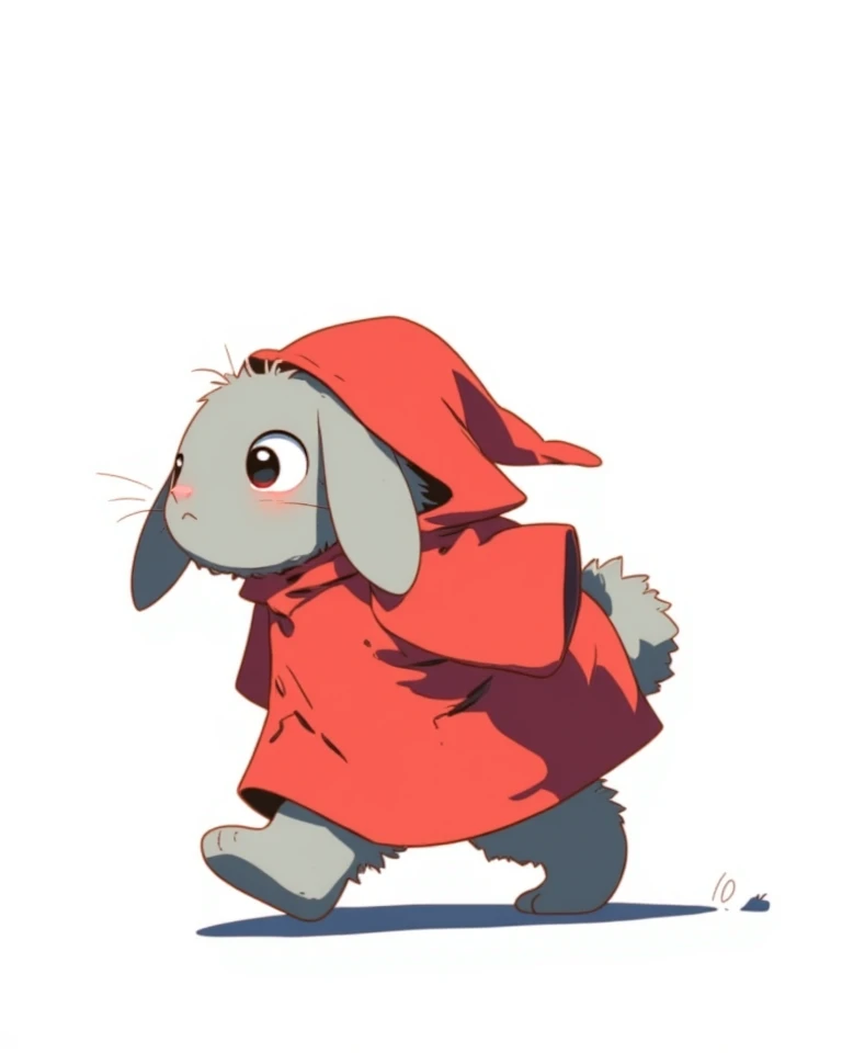 ((A bunny with droopy ears walking on two legs))、Body hair is gray、 Red、 small、wizard、solo、Put your whole body on the screen、high resolution, masterpiece, accurate, Highest quality, simple white background