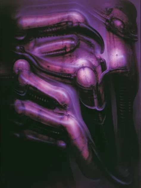 Please reproduce the original image as accurately as possible, capturing the intricate details of the biomechanical structures, the dramatic lighting, and the overall sense of unease. Find and enhance depiction of Giger's demons and creatures.(best quality...