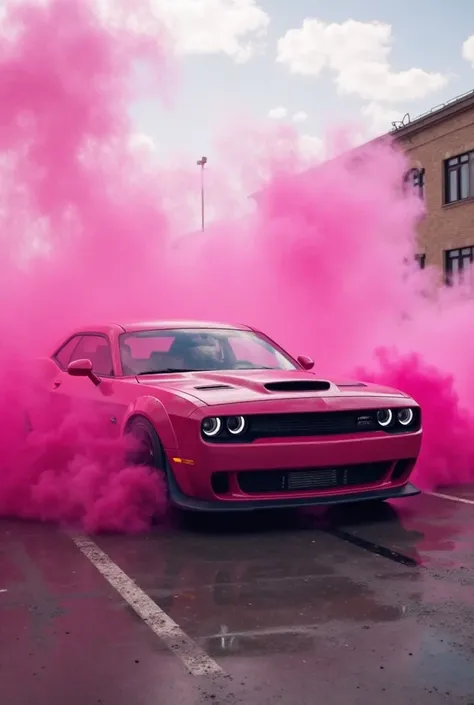 Dodge car with pink smoke