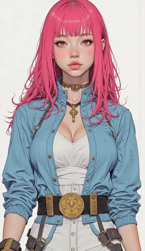 Japanese woman with pink hair , Ivan Talavera and Art Garm in white and blue costume, Concept Art：Eddie Mendoza,  pixiv contest winner,  pop art,  Joe Biden as a JoJo character,  she's ready to fight , 90s Comic Book Character Design,  just a joke ,  then ...