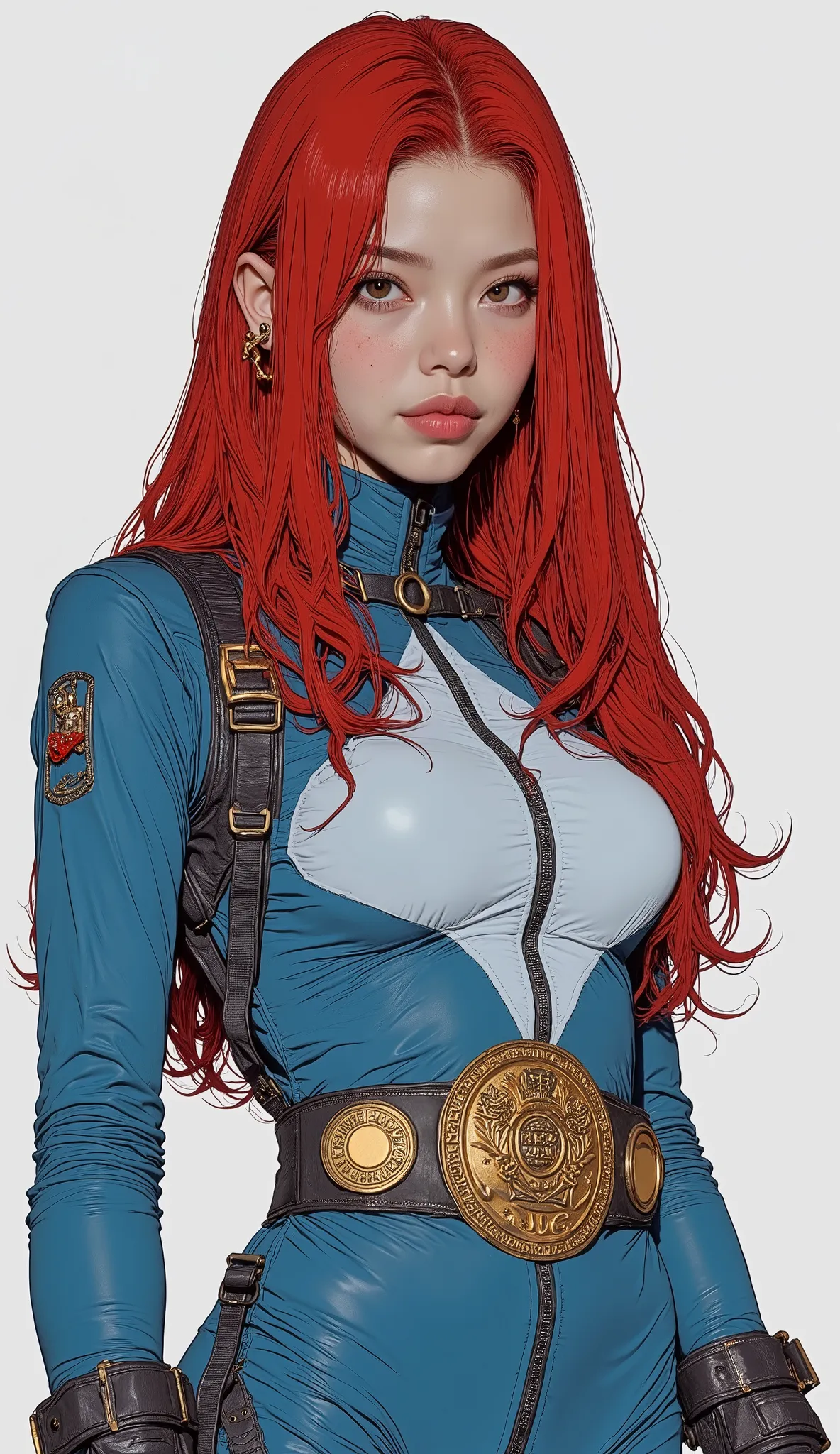 Red haired Japanese woman , Ivan Talavera and Art Garm in white and blue costume,  Joe Biden as a JoJo character,  she's ready to fight , 90s Comic Book Character Design,  just a joke , Eddie Mendoza,  then Martin , style with boxing belts , Golden Globes ...