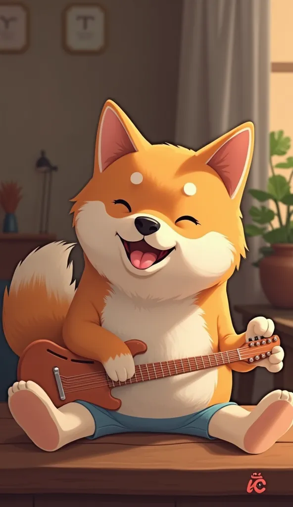 An orange Shiba Inu is a guitar (clear)