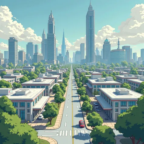 (photorealism:2.2), the city of Springfield made more modern and structured and advanced, hyper-realistic, low-brow, shorter buildings, less populated, efficient, artistic, flowery, very few flowers