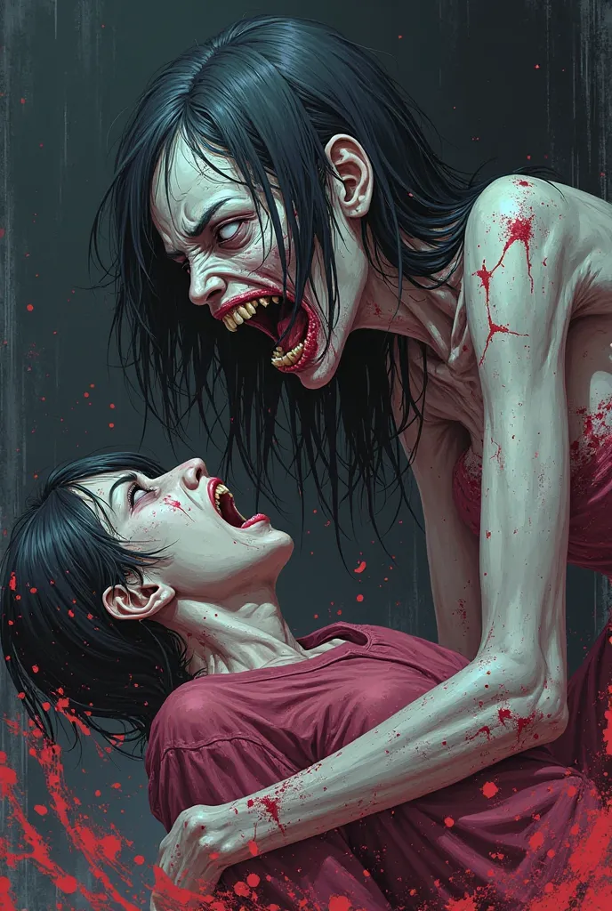 Create a female zombie vore with anime art.