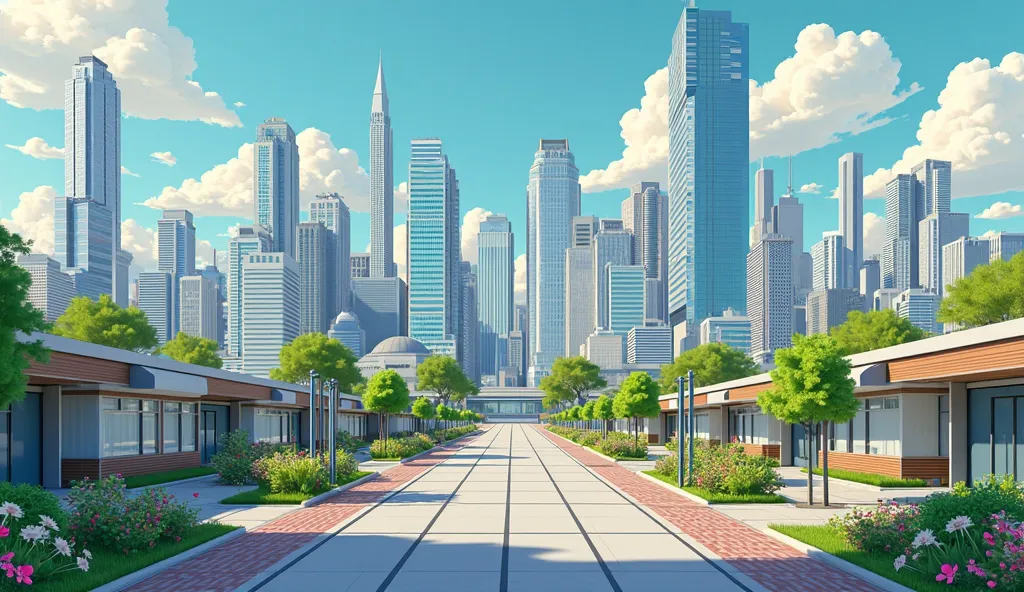 (photorealism:2.2), the real city of Springfield made more modern and structured and advanced, shorter buildings, less populated, efficient, artistic, flowery, very few flowers