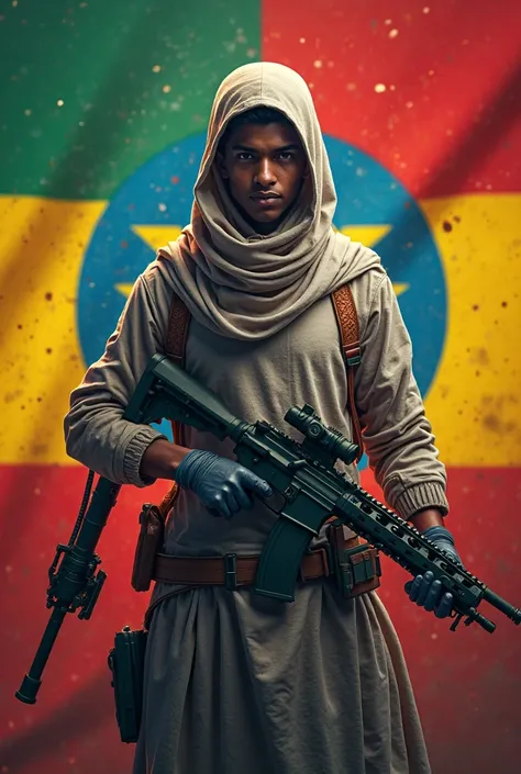 Muslim pubg player with back ground of ethiopian flag