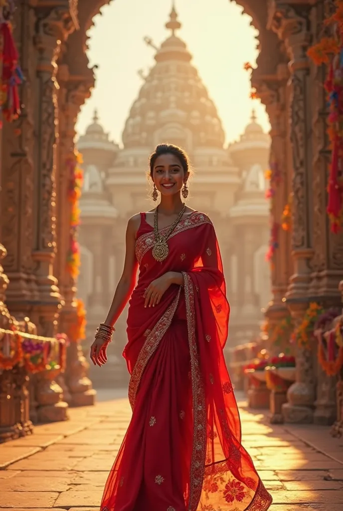 Create a image of a girl named mannat in red saree celebrating maha Shivaratri 