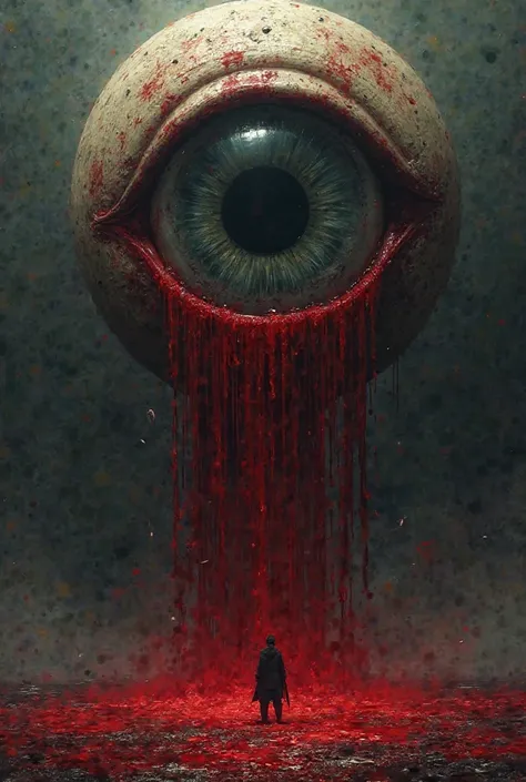 Giant eye with blood pouring out of it 