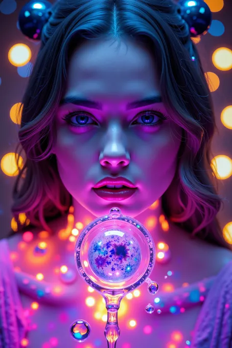 LSD, DMT imagery. octane render. Bright neon bright colors, A beautiful woman is created in a prompt. The new life breaks out and is born, spilling into the universe unexpectedly. Ultra detailed, ultra realistic,Pixel Assets,Portrait photography,surrealism...