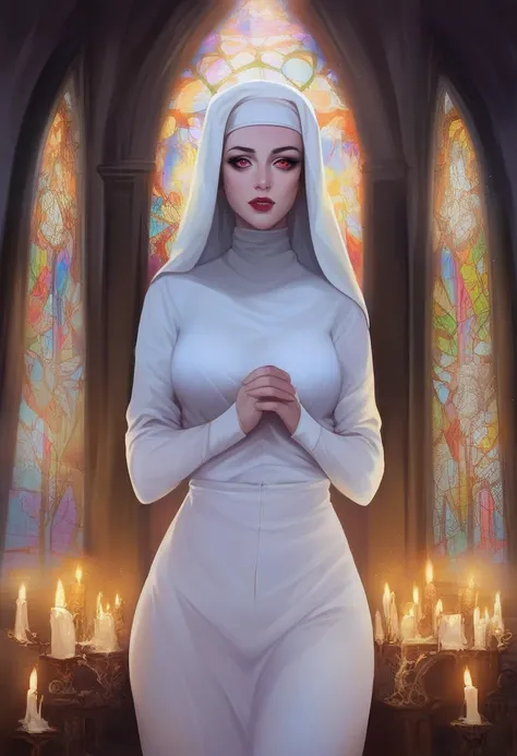 a vampire woman dressed as a white nun