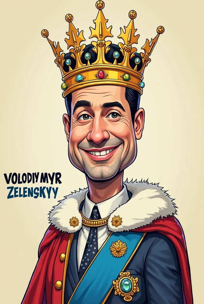 meme cartoon image with Volodymyr Zelenskyy, as a king, with crown, with the inscription “Volodymyr Zelenskyy”.