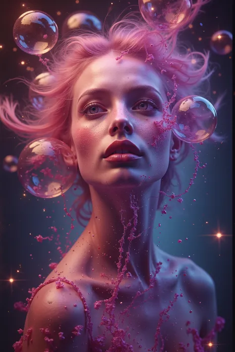 LSD, DMT imagery. octane render. Bright neon bright colors, A beautiful woman is created in a prompt. The new life breaks out and is born, spilling into the universe unexpectedly. Ultra detailed, ultra realistic,Pixel Assets,Portrait photography,surrealism...