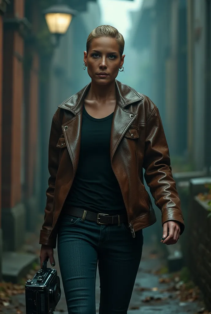 Halsey as an Aspiring Journalist and Paranormal Investigator. 1 Woman. Short-haired with an undercut, wearing a leather jacket and carrying a vintage camera. Her sharp eyes are always scanning for clues. Bold, witty, and a touch reckless.