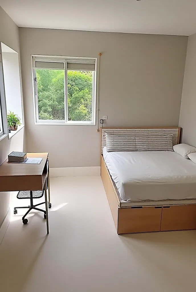 Design a simple, minimal, airy 4*6 student room