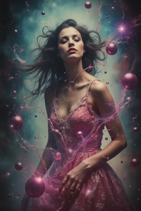 LSD, DMT imagery. octane render. Bright neon bright colors, A beautiful woman is created in a prompt. The new life breaks out and is born, spilling into the universe Bubbles and spheres glow and reflect. Ultra detailed, ultra realistic,Pixel Assets,Portra...