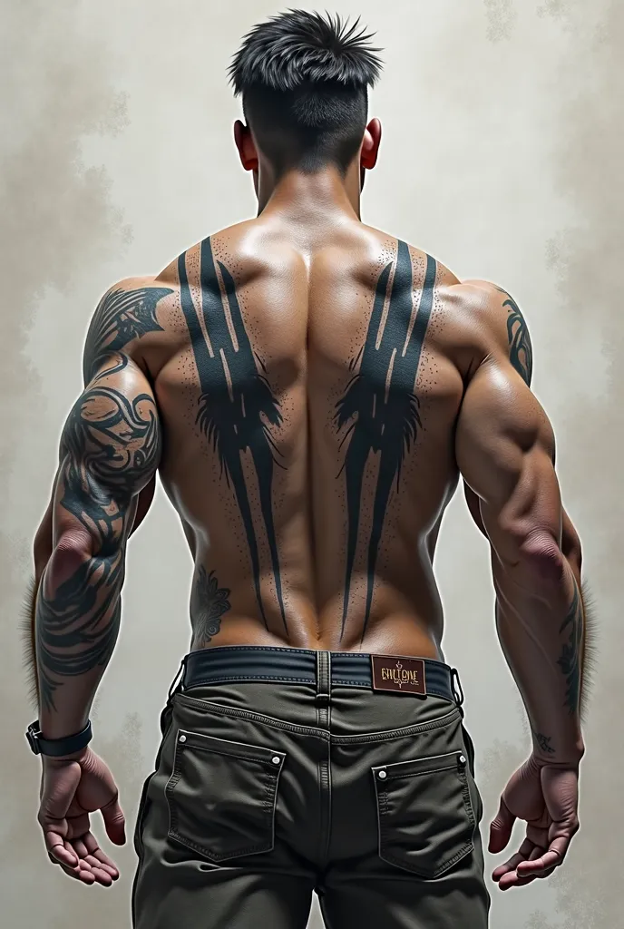 Claw scar tattoo on both sides of the man's back. Well designed and thin tattoo line