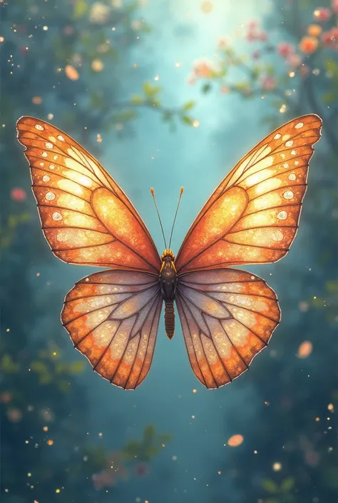 Create an image in the style of Makoto Shinkai A butterfly with its wings spread open, showing the mirror-like symmetry of its patterns, illustrating perfect symmetry.