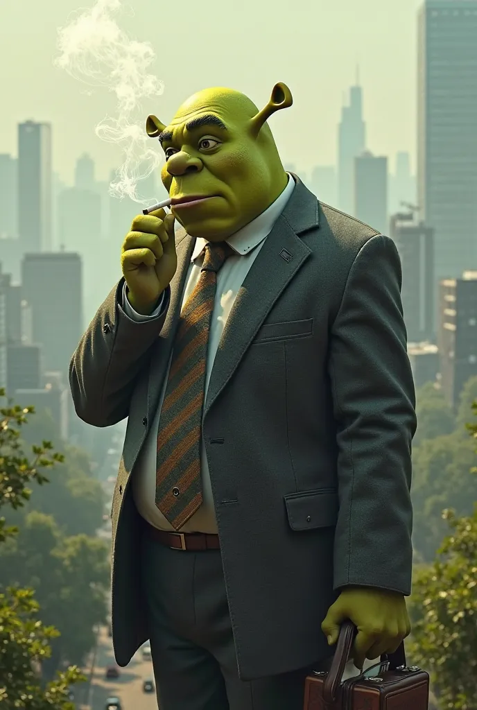 businessman shrek smoking a cig furry