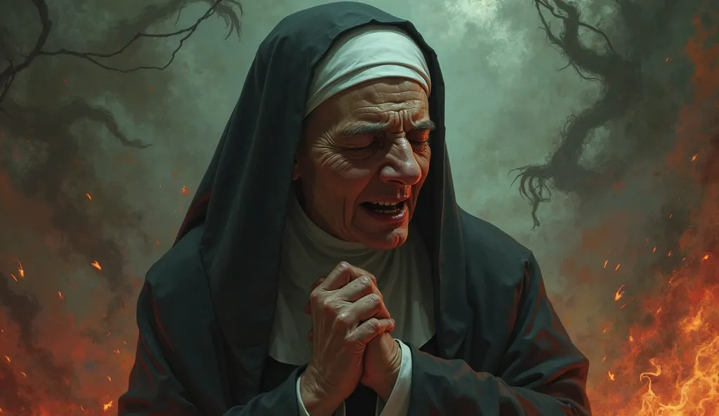 nun in hell crying and regret