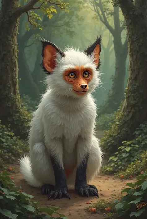 FOX'S INVITATION

Prompt:
"A cunning fox calls an 8- white monkey, has evil on its face and asks the monkey to wander in the forest. THE MONKEY HAS FALLEN INTO THOUGHT, WITH FOREST TREES AND GREENERY VISIBLE BEHIND."
