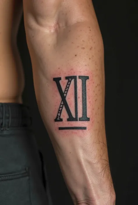 Create a masculine small tattoo on arm that it is Roman numerals