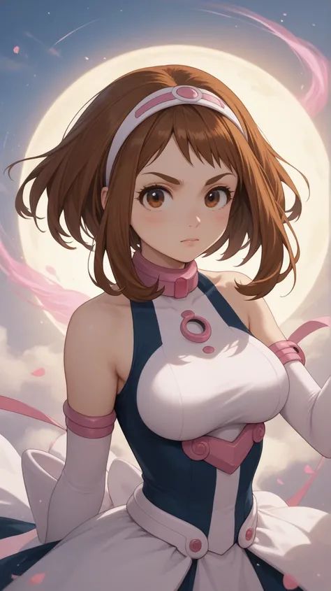 (Ochaco Uraraka) score_9, score_8_up, score_7_up,  1girl, kyoukai  cowl headband  