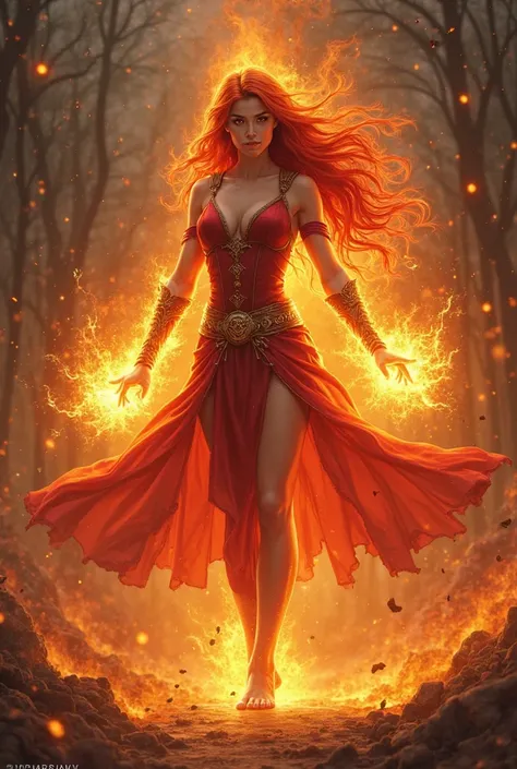 Lina dota 2, red hair,barefoot, footfetish, fire eyes,fire Sorceress