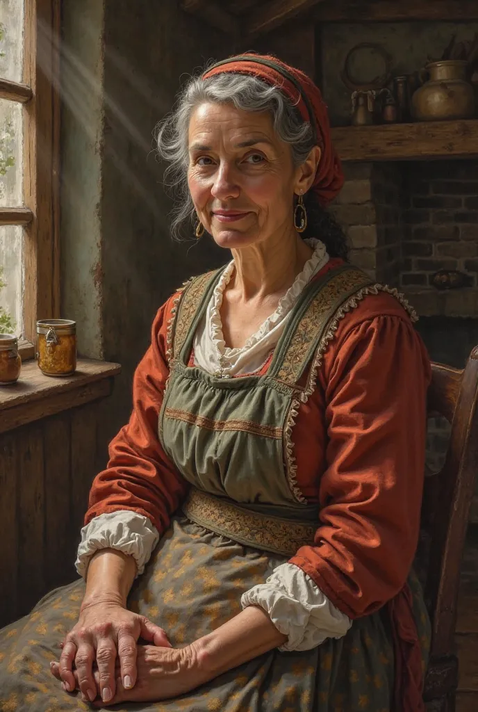 mother of little red riding hood in realistic painting 