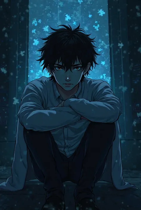 Here’s the prompt I used for the L-inspired wallpaper:

"A dark, detective-themed wallpaper featuring a mysterious young man with messy black hair, deep-set intense eyes, and a thoughtful expression. He is sitting in a crouched position, wearing a simple w...