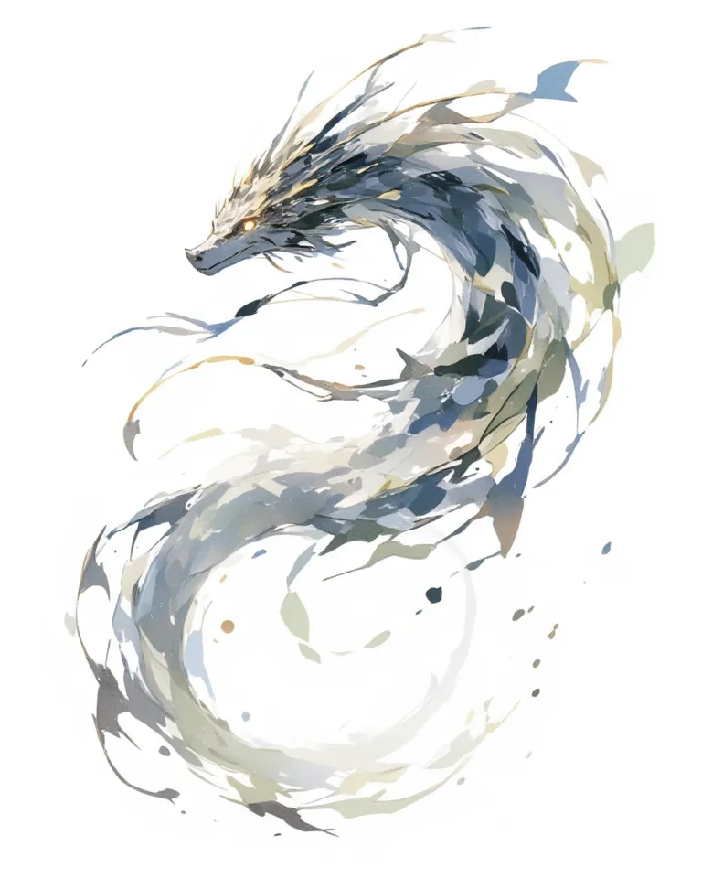 Long-haired dragon、solo、Put your whole body on the screen、high resolution, masterpiece, accurate, Highest quality, simple white background