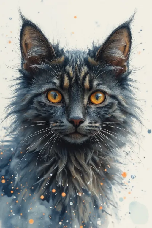 The delicate, beautiful and emotional watercolors, where the calmness flows like emotions flowing out through the soft brushstrokes and the calmness gradually fading away.

In the center, a gentle and mysterious black fluffy cat appears, its shape almost u...