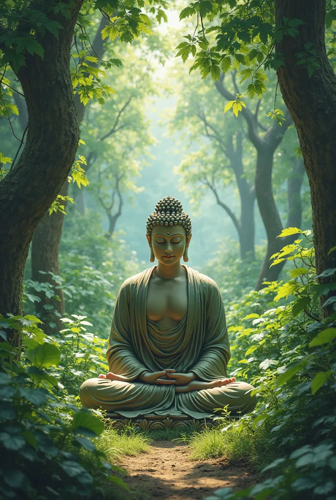 Buddha in green scenery 
