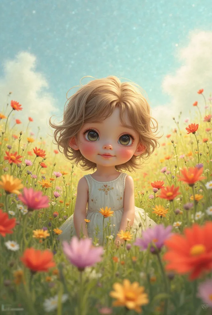 Take a photo of a very young girl in a field with flowers 