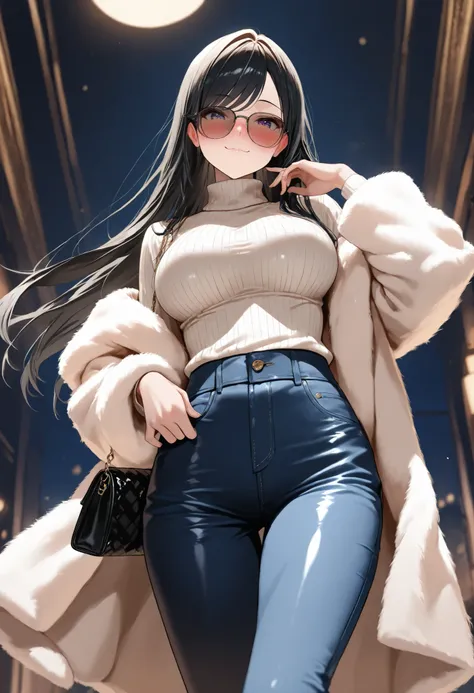 (best quality, masterpiece, ultra detailed, high resolution), Beautiful 8K CG artwork, Enriched photography, anatomically accurate body, depth of field,  1girl, elegant yet sexy girl, (long hair, black straight hair, swept bangs), 
round large breasts, bre...